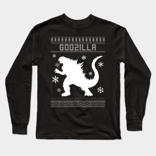 Godzilla Monster Silhouette Christmas Knit Pattern Long Sleeve T-Shirt